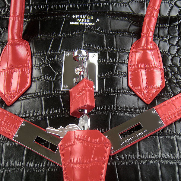 High Quality Fake Hermes Birkin 35CM Crocodile Veins Leather Bag Red/Black 6089 - Click Image to Close